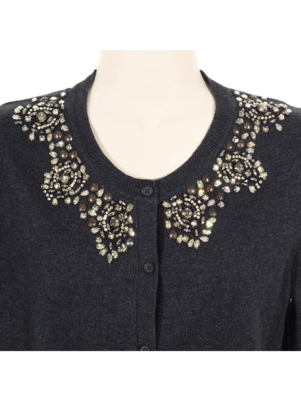 Loft Cardigan Women Small Formal Gray Embossed Beads Stones Jeweled Long Sleeve